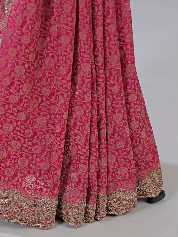 Pink kanjivaram silk saree with zardosi and sequins work