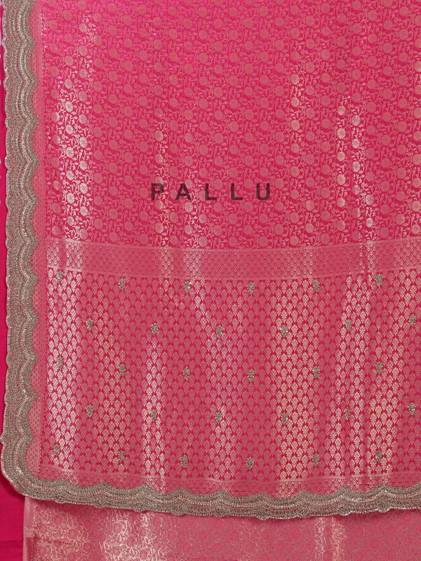Pink kanjivaram silk saree with zardosi and sequins work