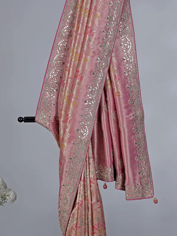 Pink kanjivaram silk wedding wear saree