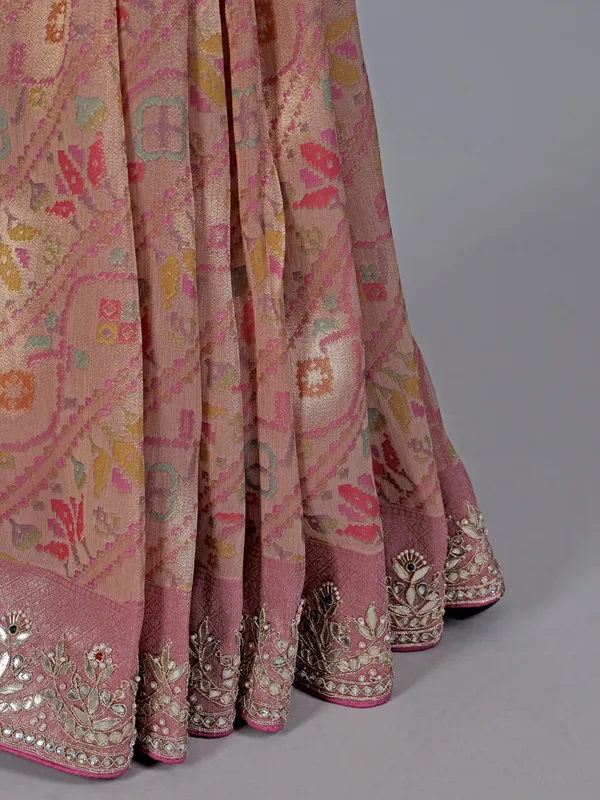 Pink kanjivaram silk wedding wear saree