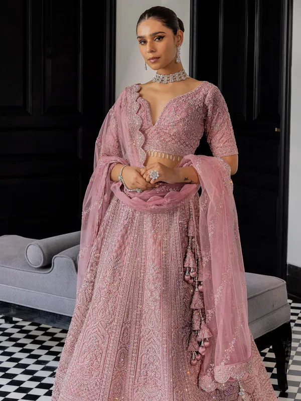 Pink lehenga choli in soft net