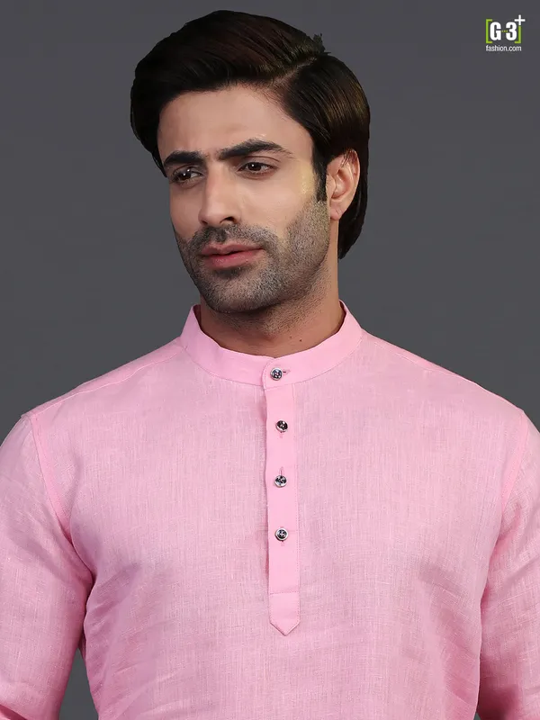 Pink linen mens kurta for festive days