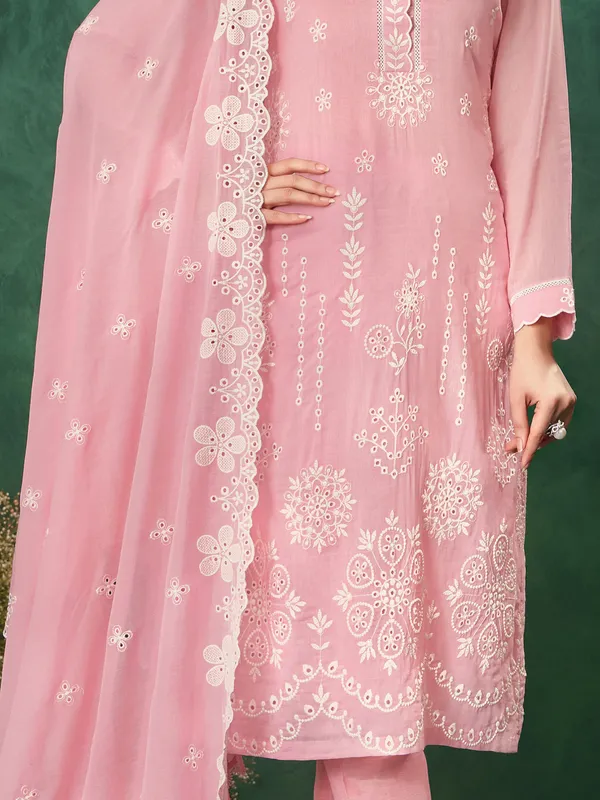 Pink mulmul pink salwar suit with thread work