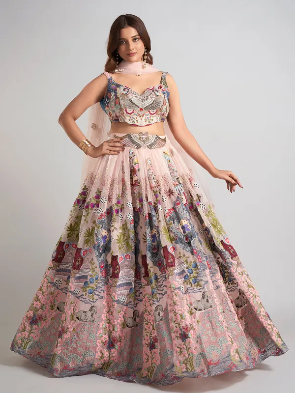 Pink net lehenga choli for wedding for women
