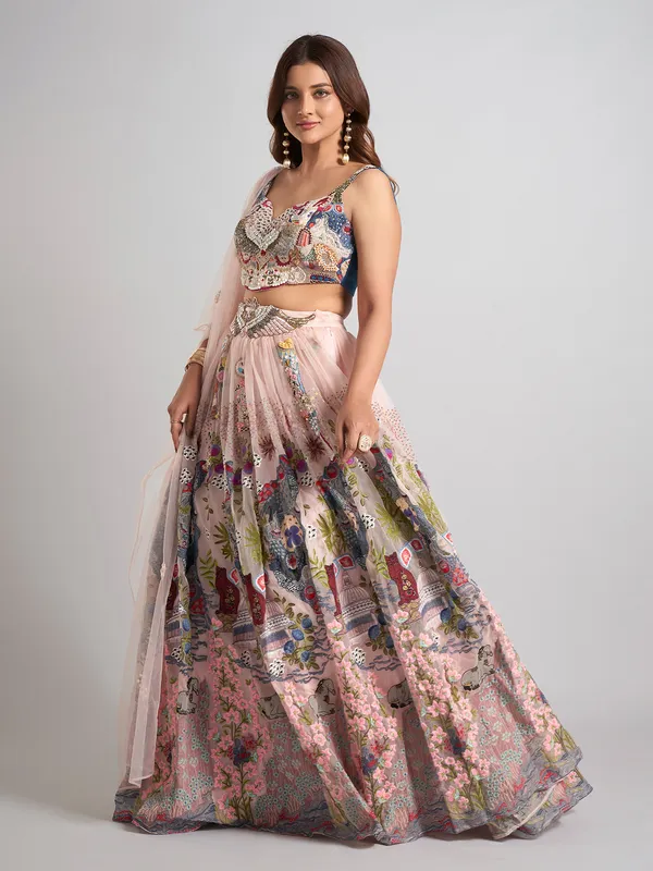 Pink net lehenga choli for wedding for women