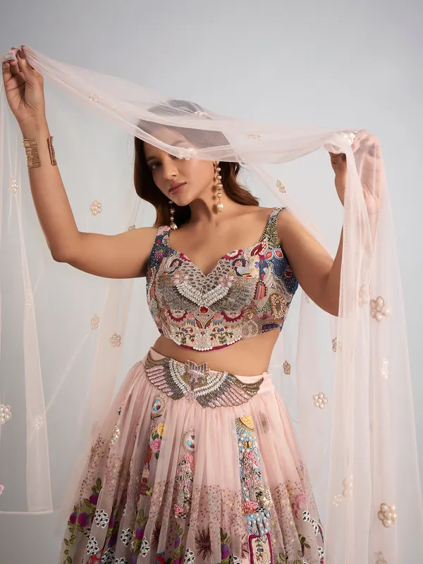 Pink net lehenga choli for wedding for women