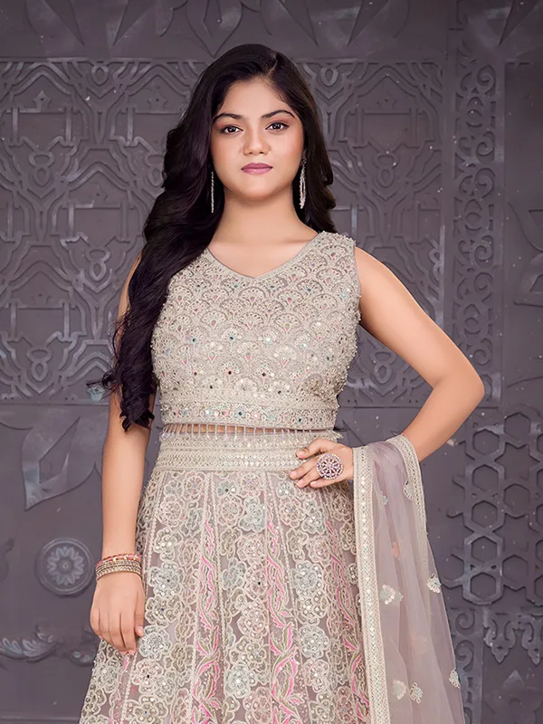 Pink net lehenga choli wedding wear for girls