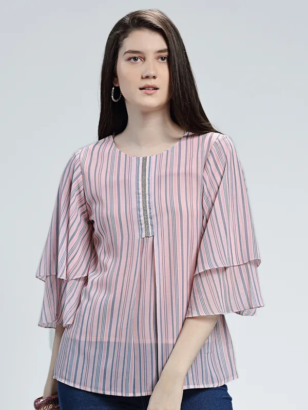 Pink Nine baby pink georgette top