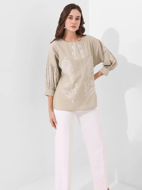 PINK NINE beige cotton silk top