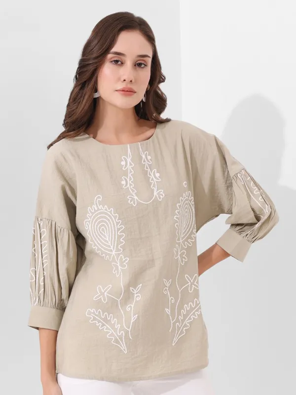 PINK NINE beige cotton silk top