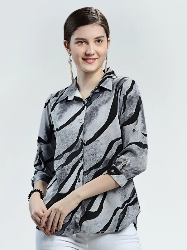 Pink Nine black and grey printed shirt