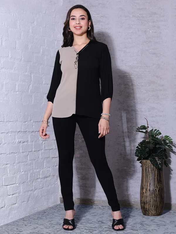 Pink Nine black color block top