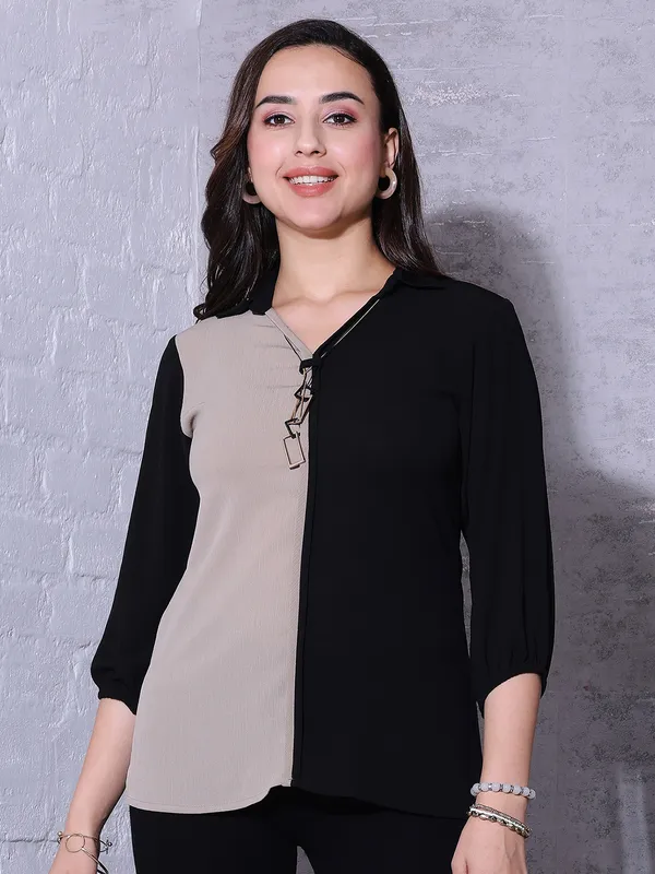Pink Nine black color block top