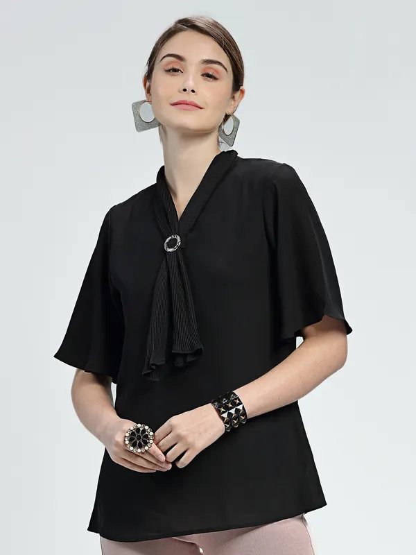 Pink Nine black plain georgette top