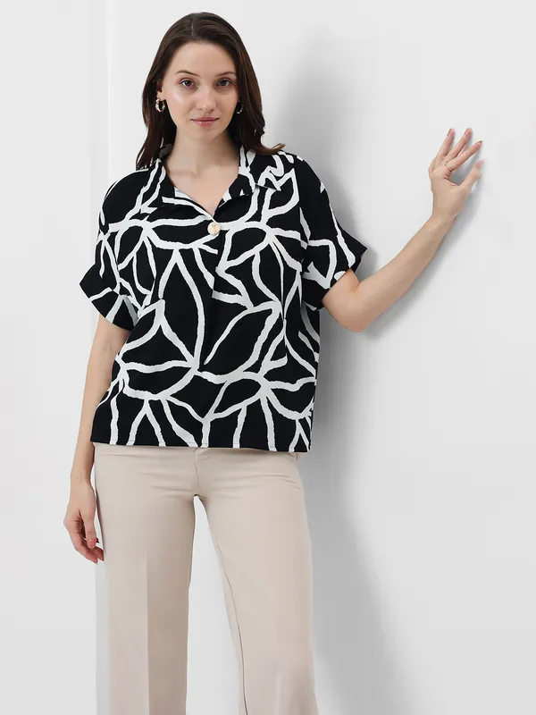 PINK NINE black printed rayon cotton top