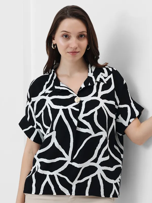 PINK NINE black printed rayon cotton top