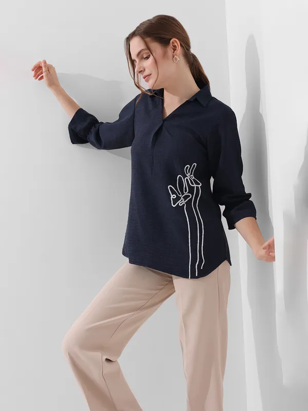 PINK NINE blue silk top