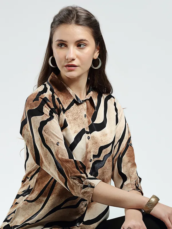 Pink Nine brown and beige printed shirt