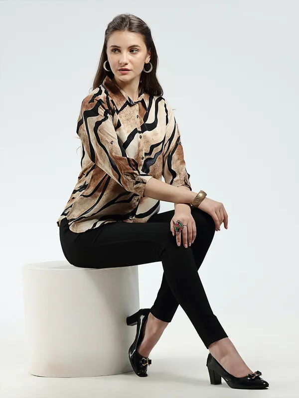 Pink Nine brown and beige printed shirt