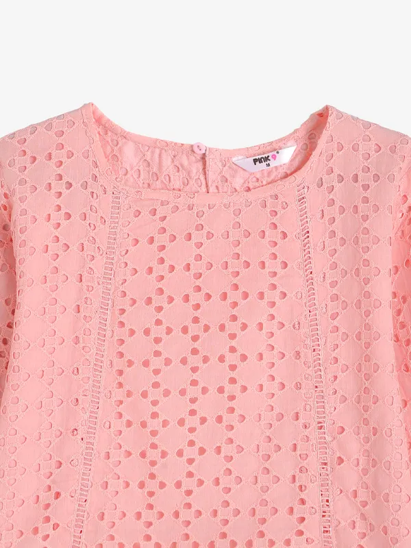Pink Nine cotton pink chikankari tunic top