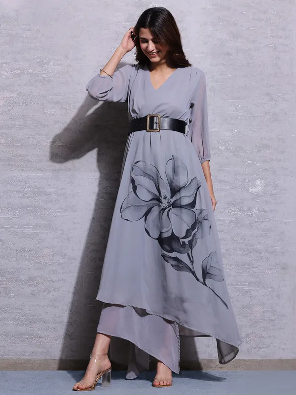 Pink Nine grey georgette printed dress