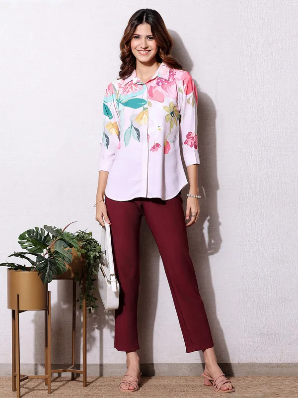 Pink Nine light pink floral printed shirt