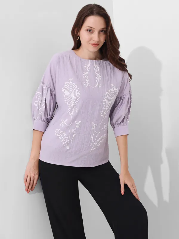 PINK NINE lilac purple cotton silk top