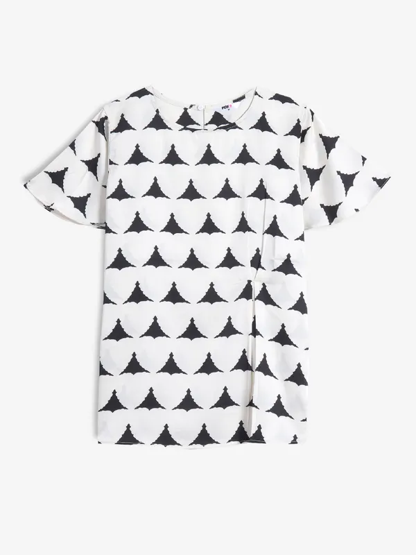 PINK NINE printed white and black top