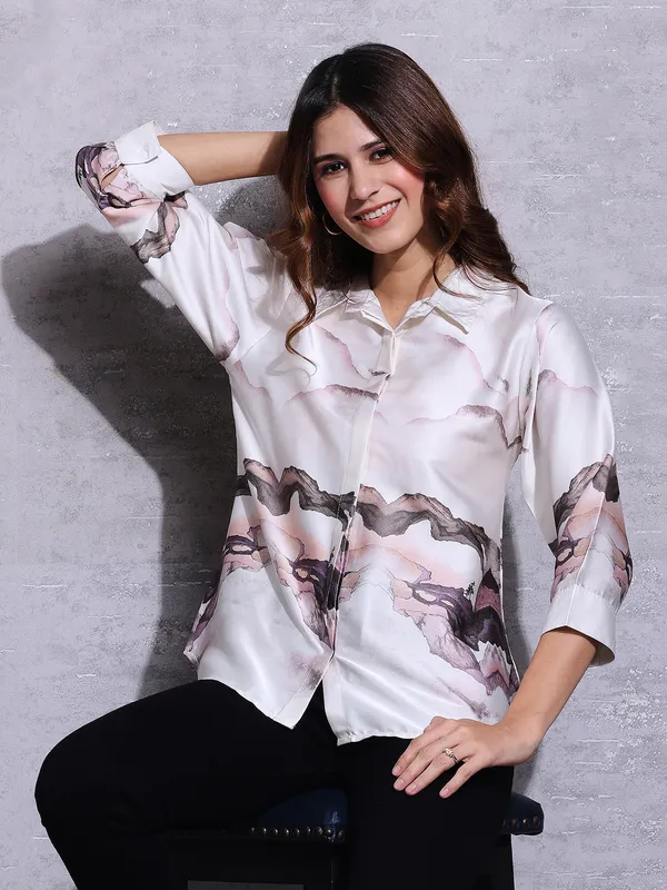 Pink Nine printed white casual shirt