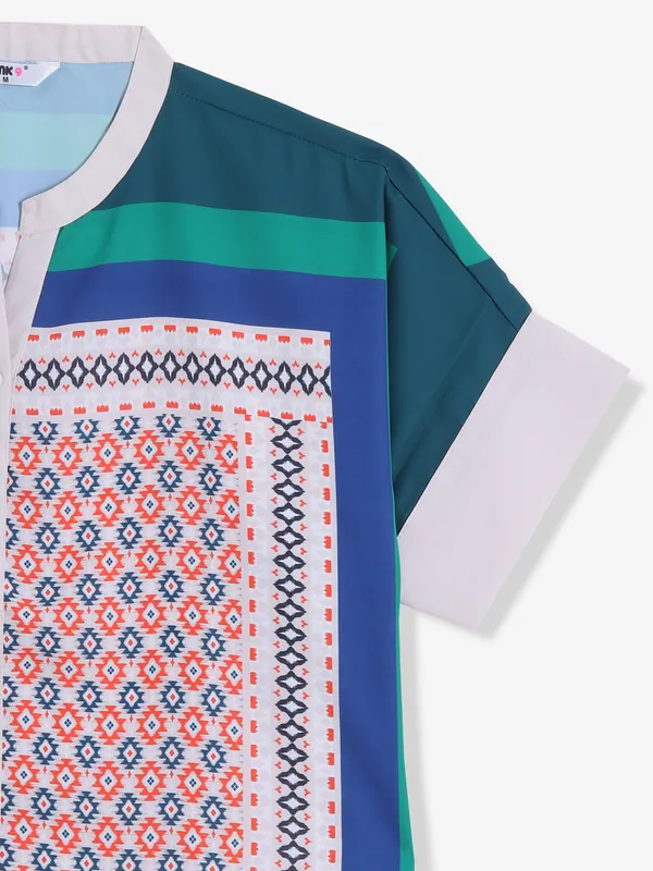 PINK NINE printed white cotton top