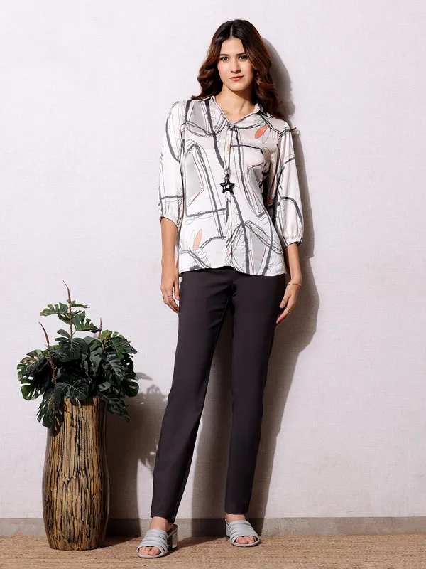 Pink Nine rayon cotton white printed t shirt
