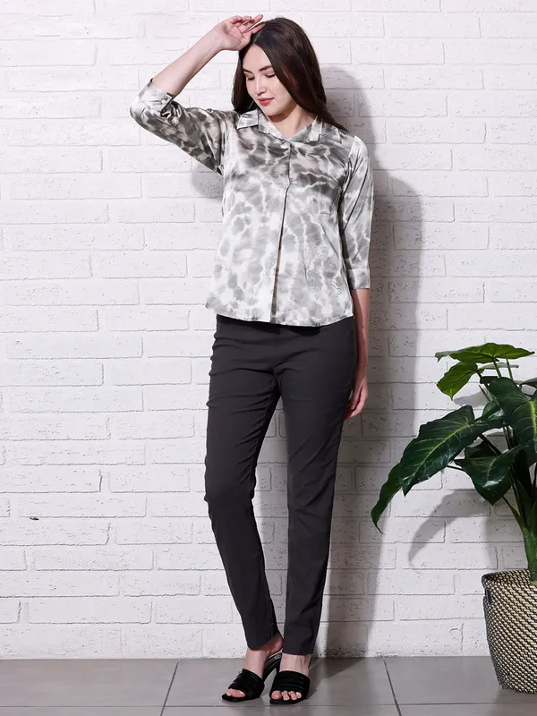 PINK NINE satin grey printed shirt