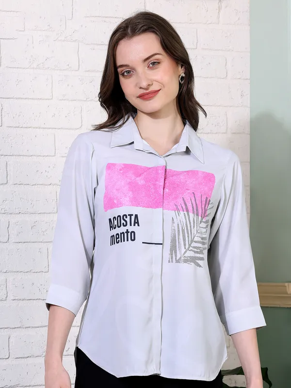 PINK NINE silver casual printed top