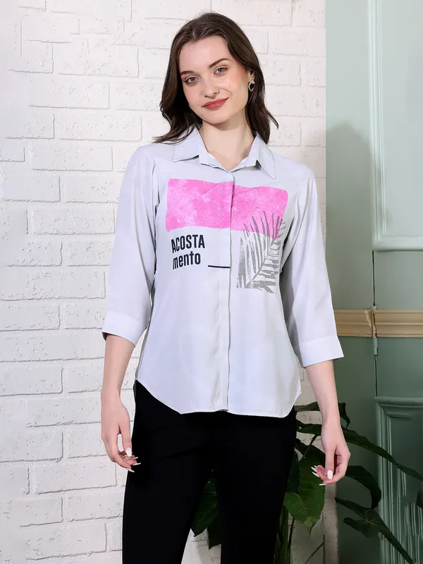 PINK NINE silver casual printed top