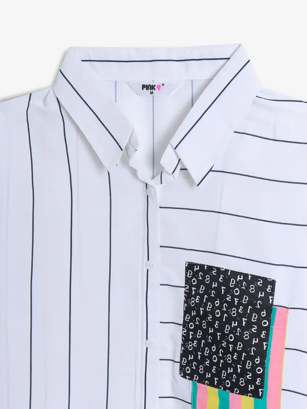 PINK NINE stripe white cotton shirt