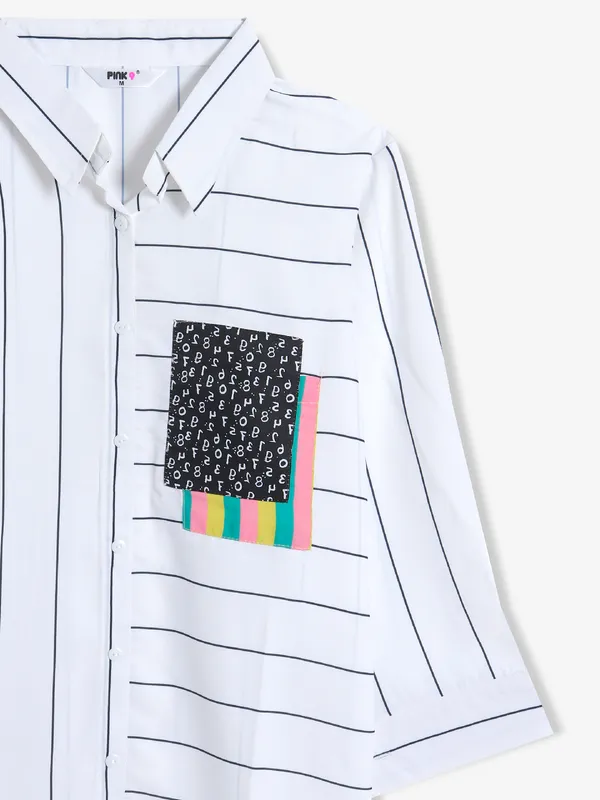 PINK NINE stripe white cotton shirt