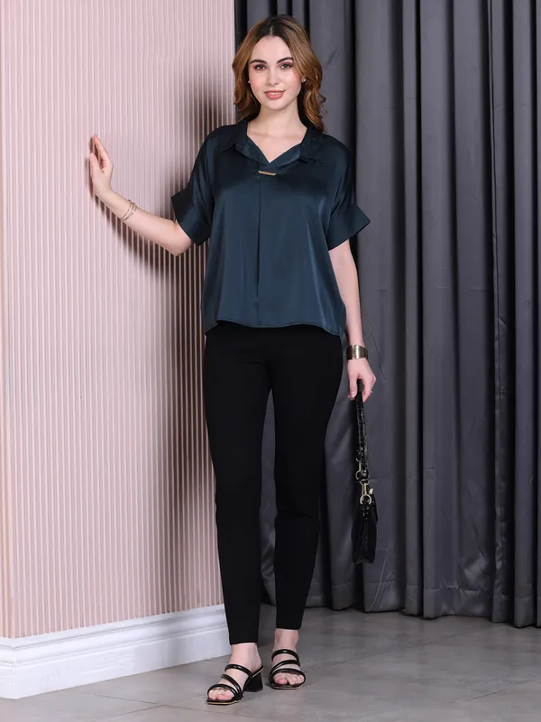 Pink Nine teal blue plain t shirt
