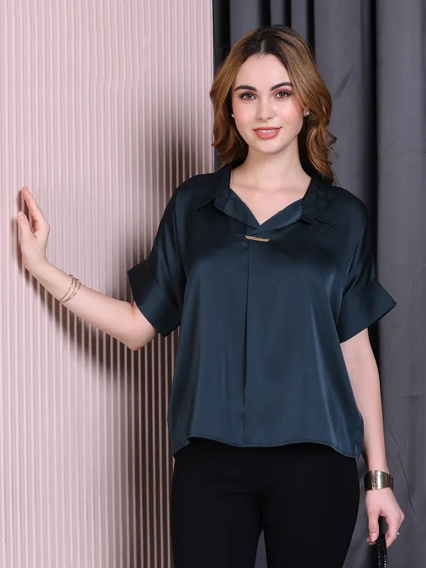 Pink Nine teal blue plain t shirt