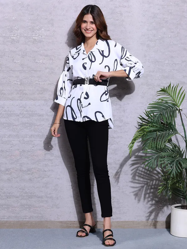 Pink Nine white and black printed shirt