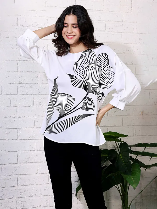 PINK NINE white and black rayon cotton top