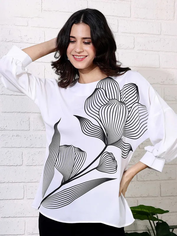 PINK NINE white and black rayon cotton top