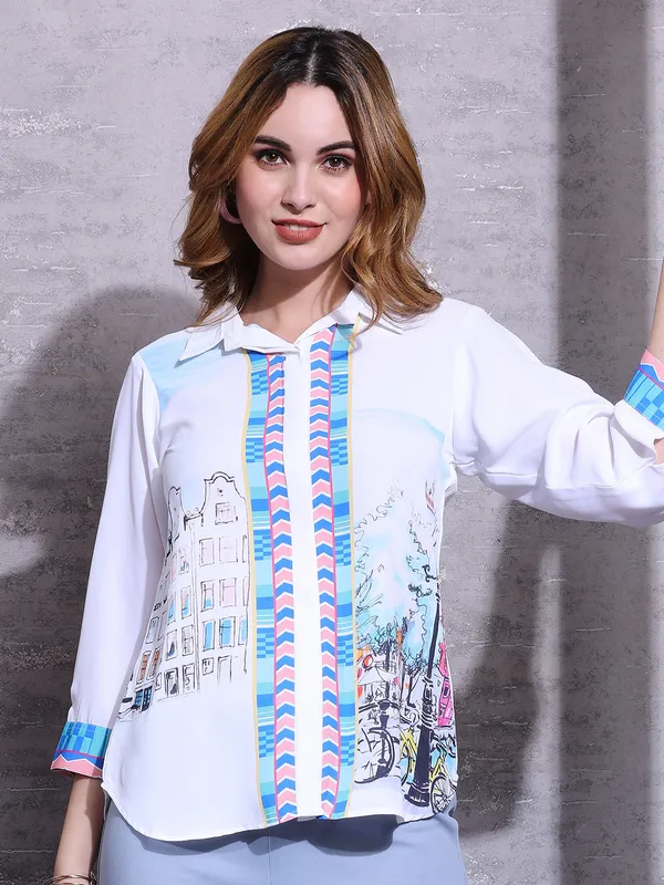 Pink Nine white and blue printed shirt