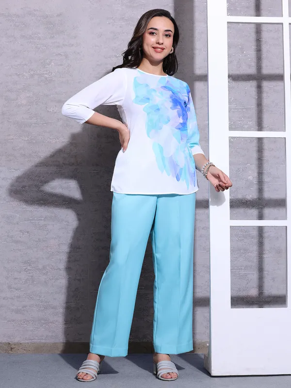 Pink Nine white and blue printed top