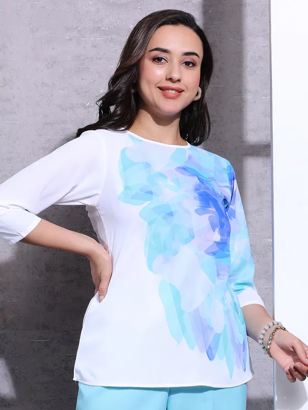 Pink Nine white and blue printed top
