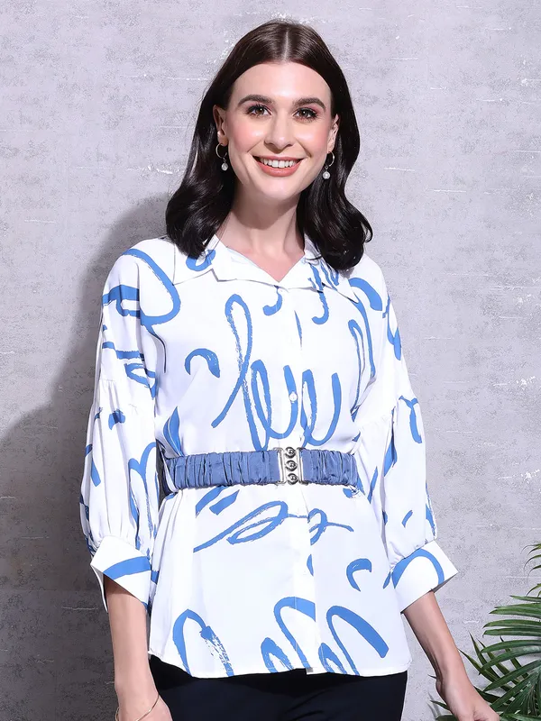Pink Nine white and blue shirt