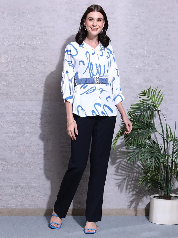 Pink Nine white and blue shirt