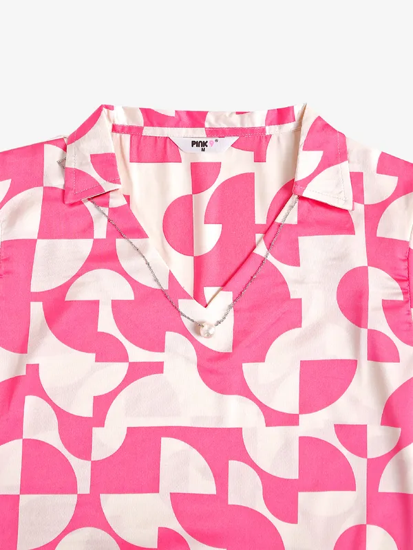 Pink Nine white and pink rayon cotton top