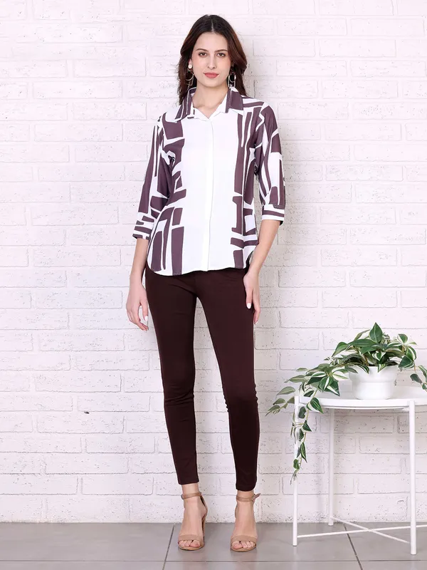 PINK NINE white and wine printed shirt