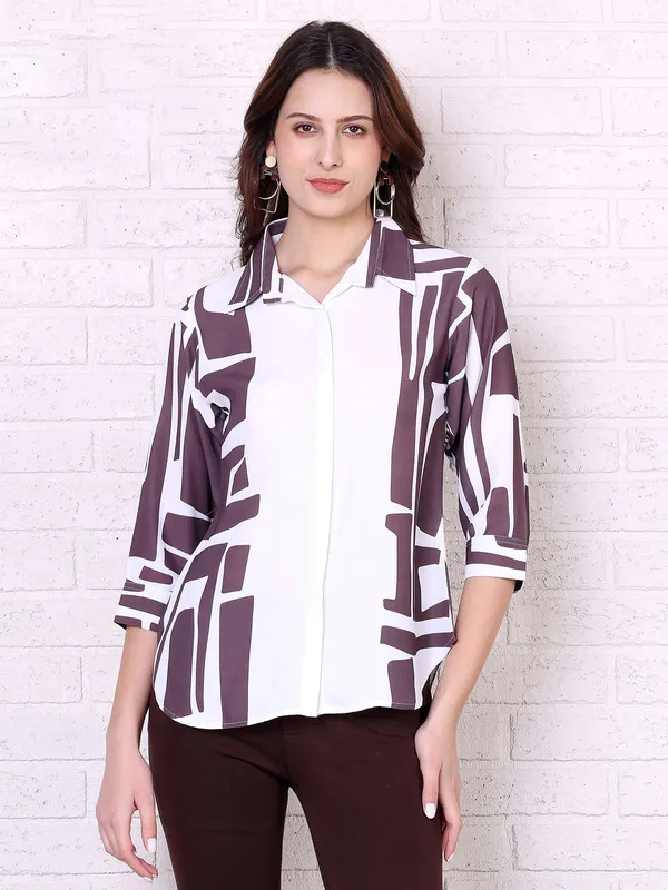 PINK NINE white and wine printed shirt
