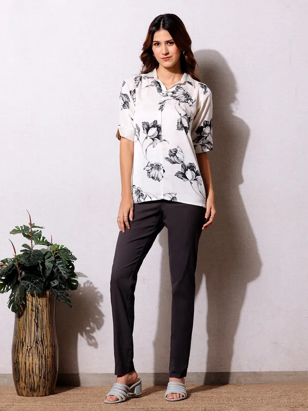 Pink Nine white floral printed shirt